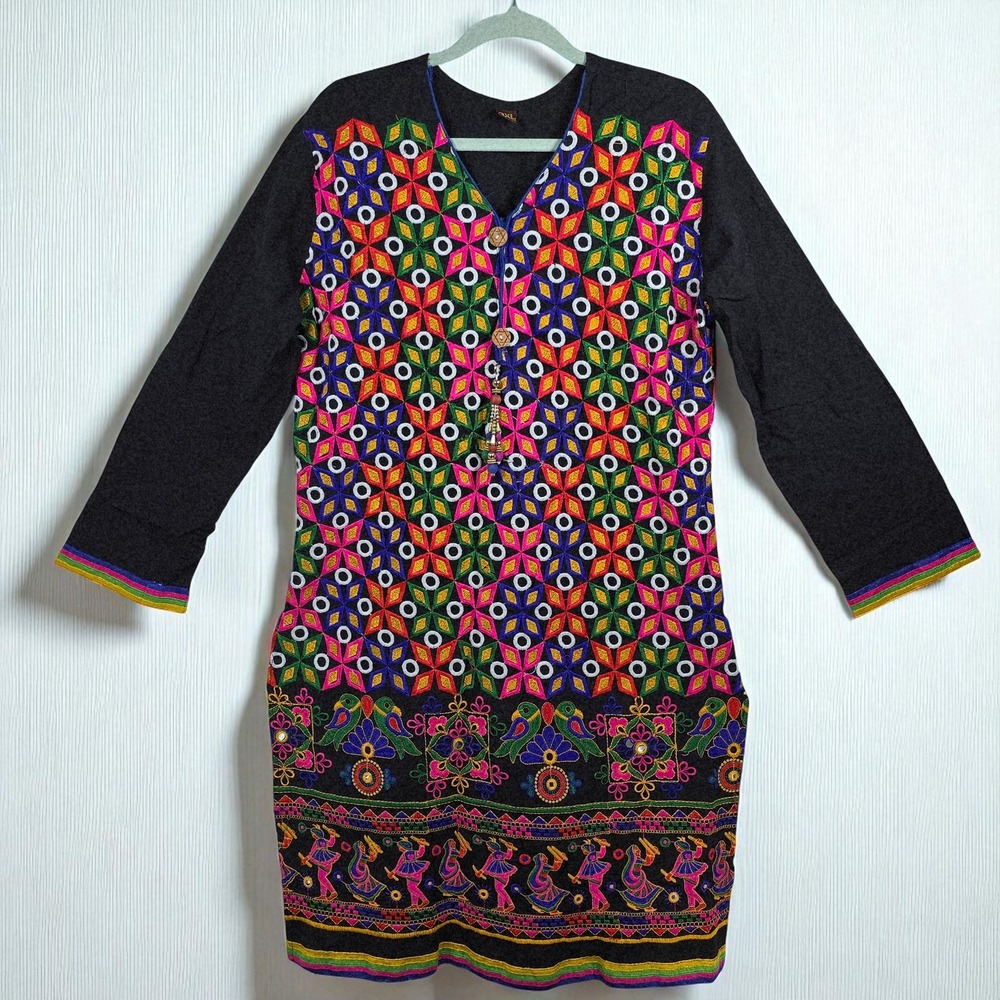 Embroidered Tunic Top Indian Pakistani Kurti Colorful Boho Festival